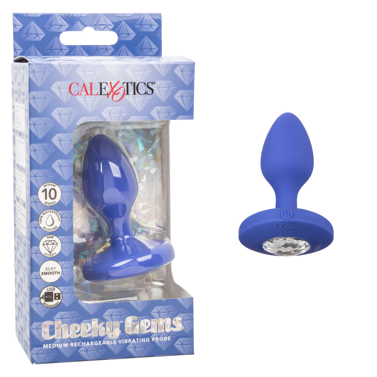 Cheeky Gems - Medium Rechargeable Vibrating Probe - Blue