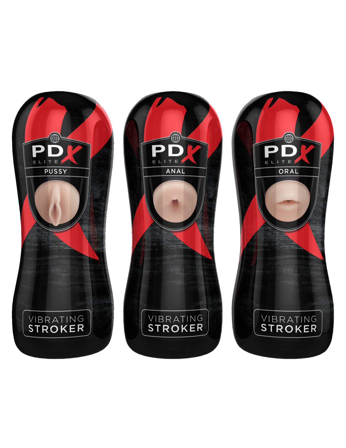 Pdx Elite Vibrating Pussy Mouth Ass Stroker Display of 12