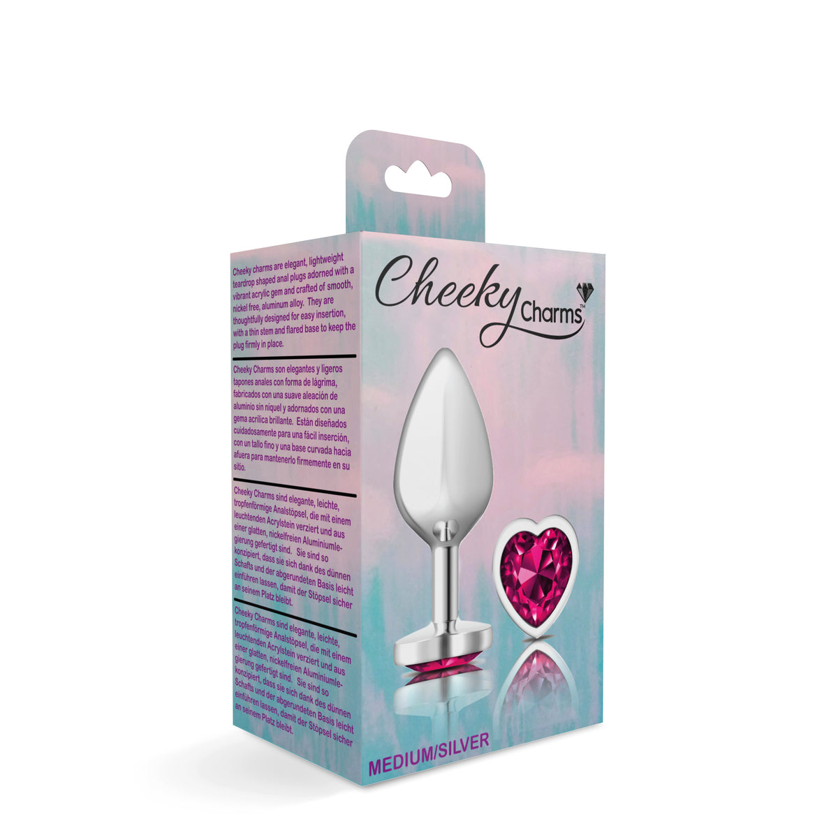 Bright Pink Heart Gem Silver Metal Plug - Md