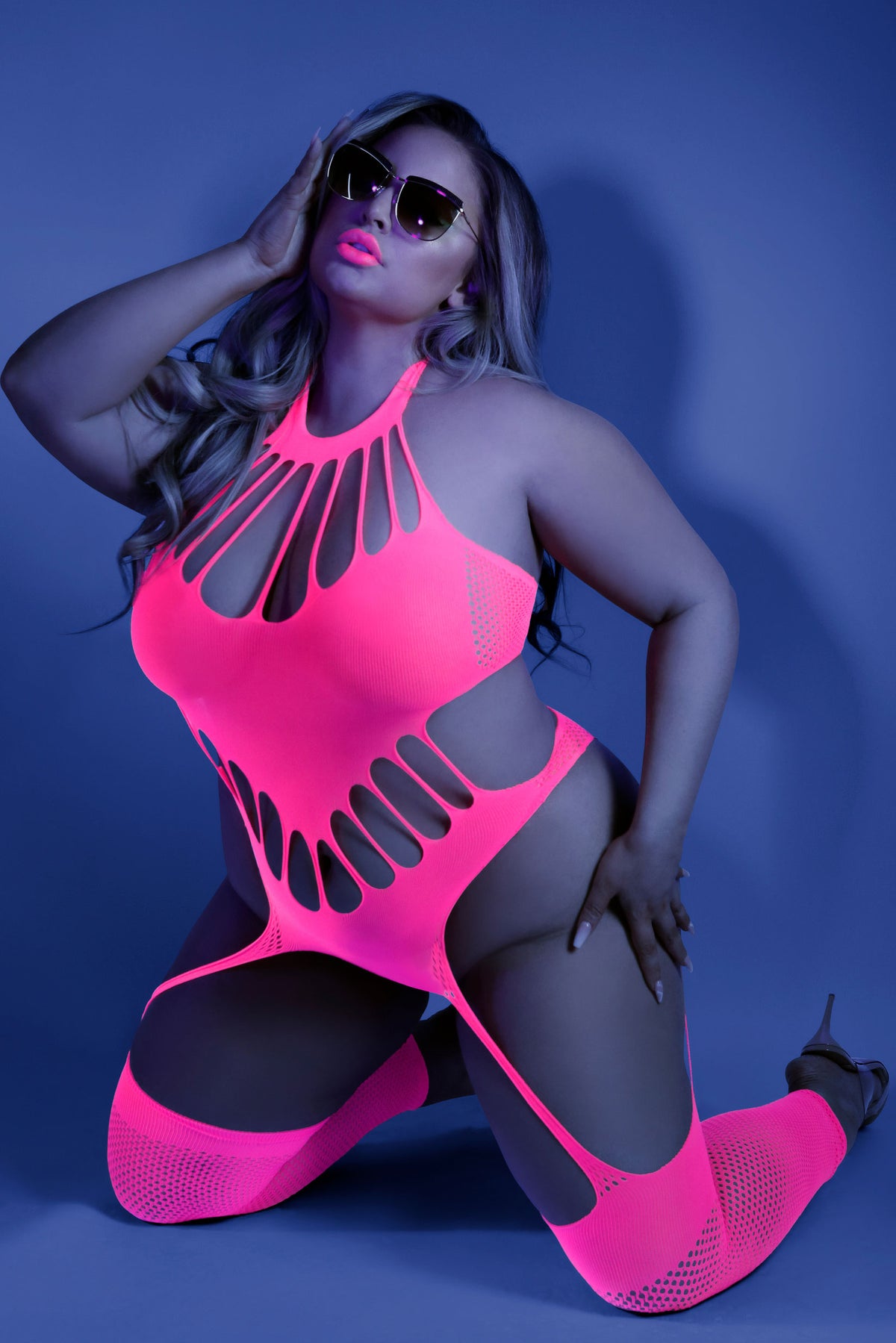 No Promises Teddy Bodystocking - Queen - Neon Pink