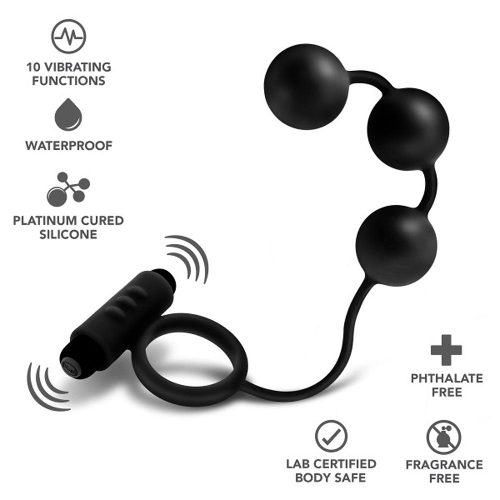Anal Adventures- Platinum - Silicone Anal Ball With Vibrating C-Ring- Black
