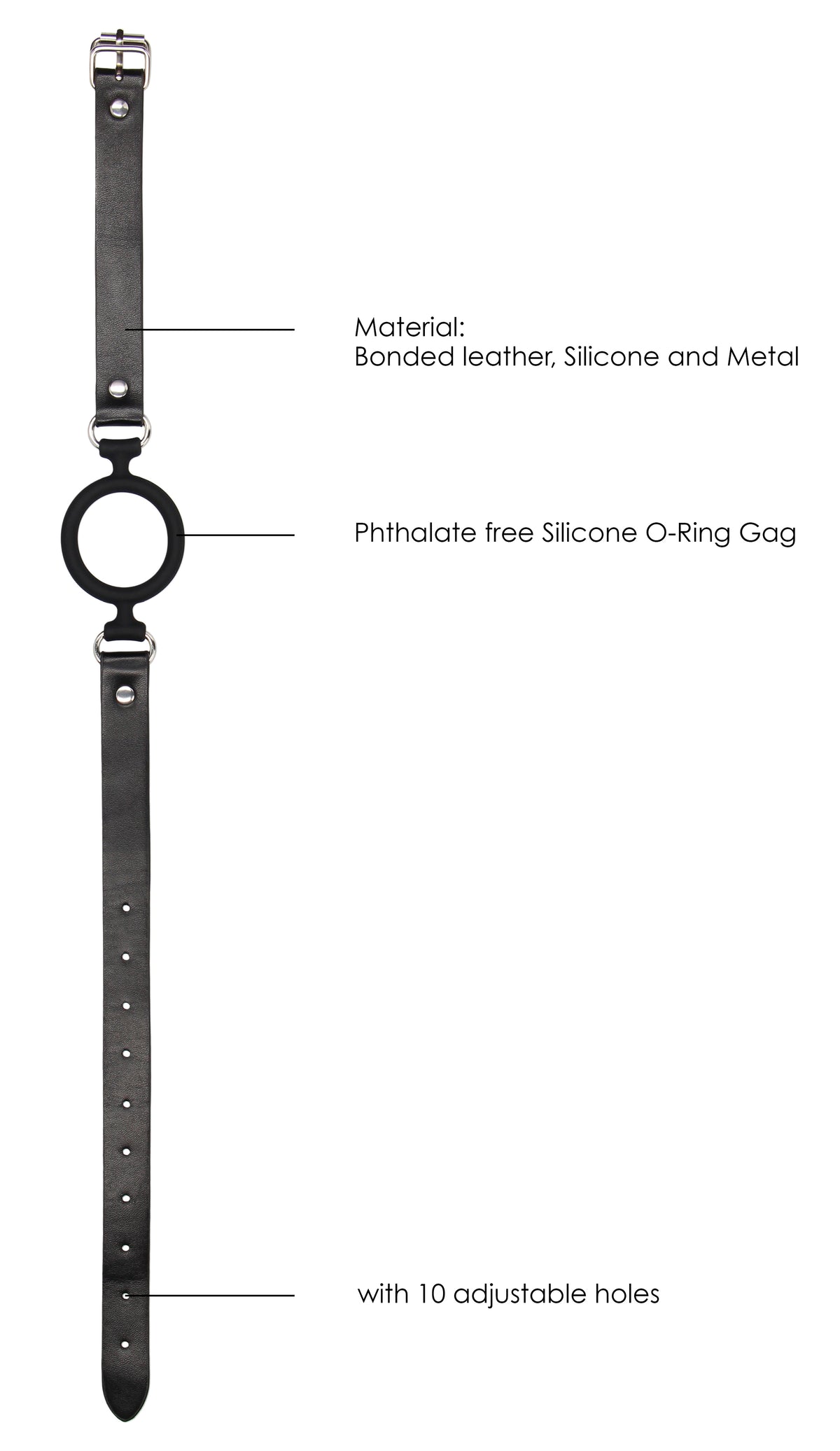 Silicone Ring Gag With Adjustable Bonded Leather Staps - Black