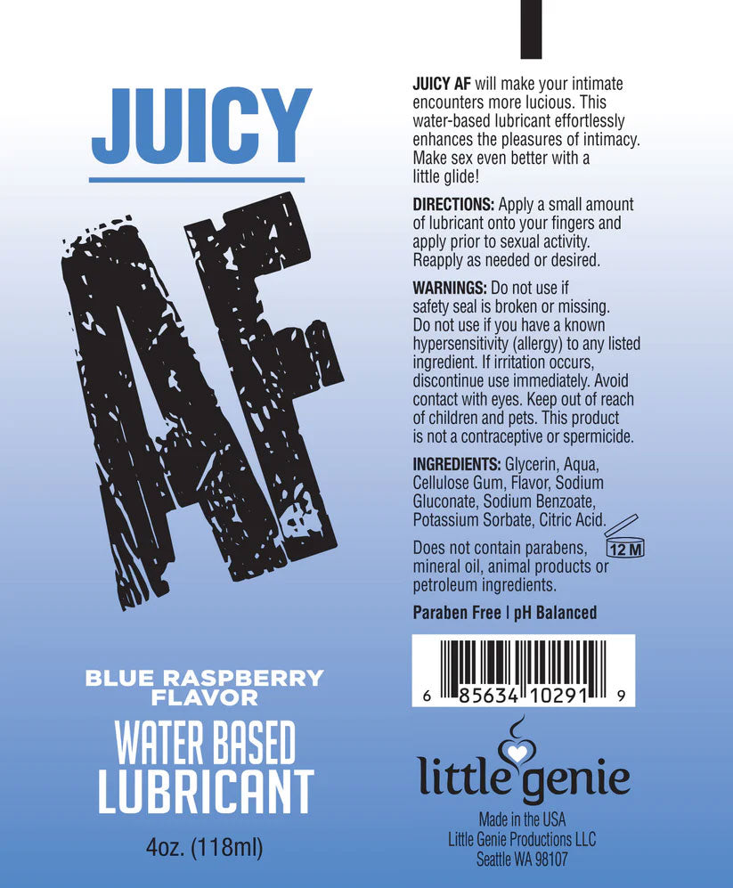 Juicy Af - Blueberry Water Based Lubricant - 4 Oz