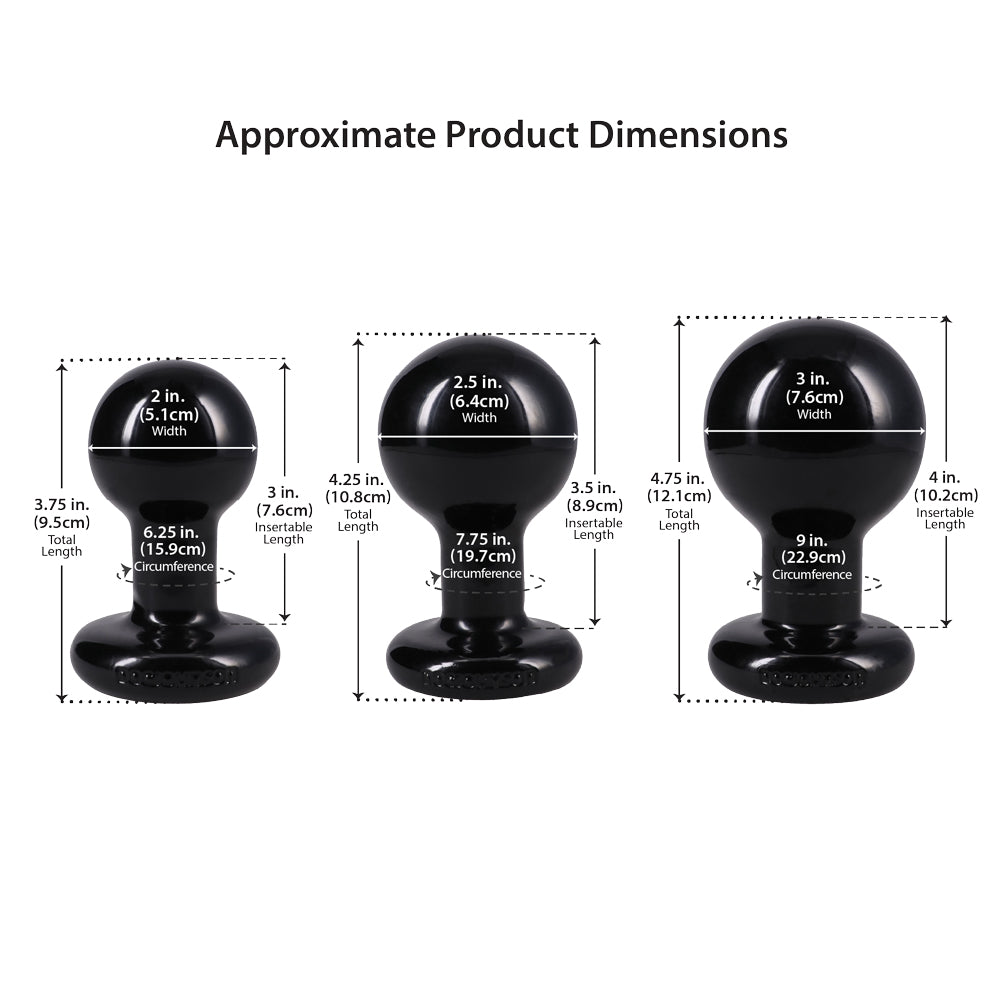Round Butt Plug 3 Piece Set - Black