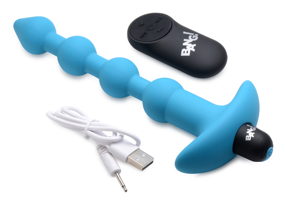 Bang - Vibrating Silicone Anal Beads and Remote Control - Blue