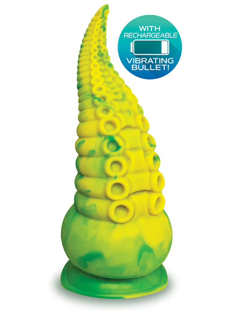 Alien Nation Octopod Silicone Rechargeable Vibrating Creature Dildo - Yellow and Green