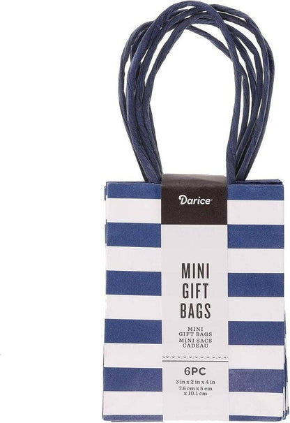 Mini Navy and White Gift Bags (6 per pack) : Navy Stripe
