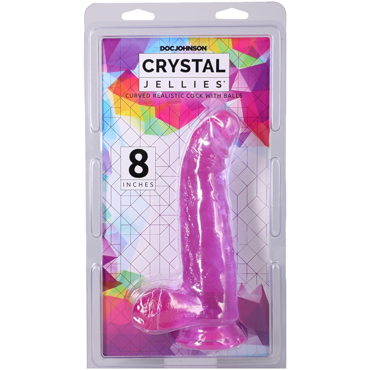 Crystal Jellies - Curved Realistic Cock With Balls - 8 Inch Purple
