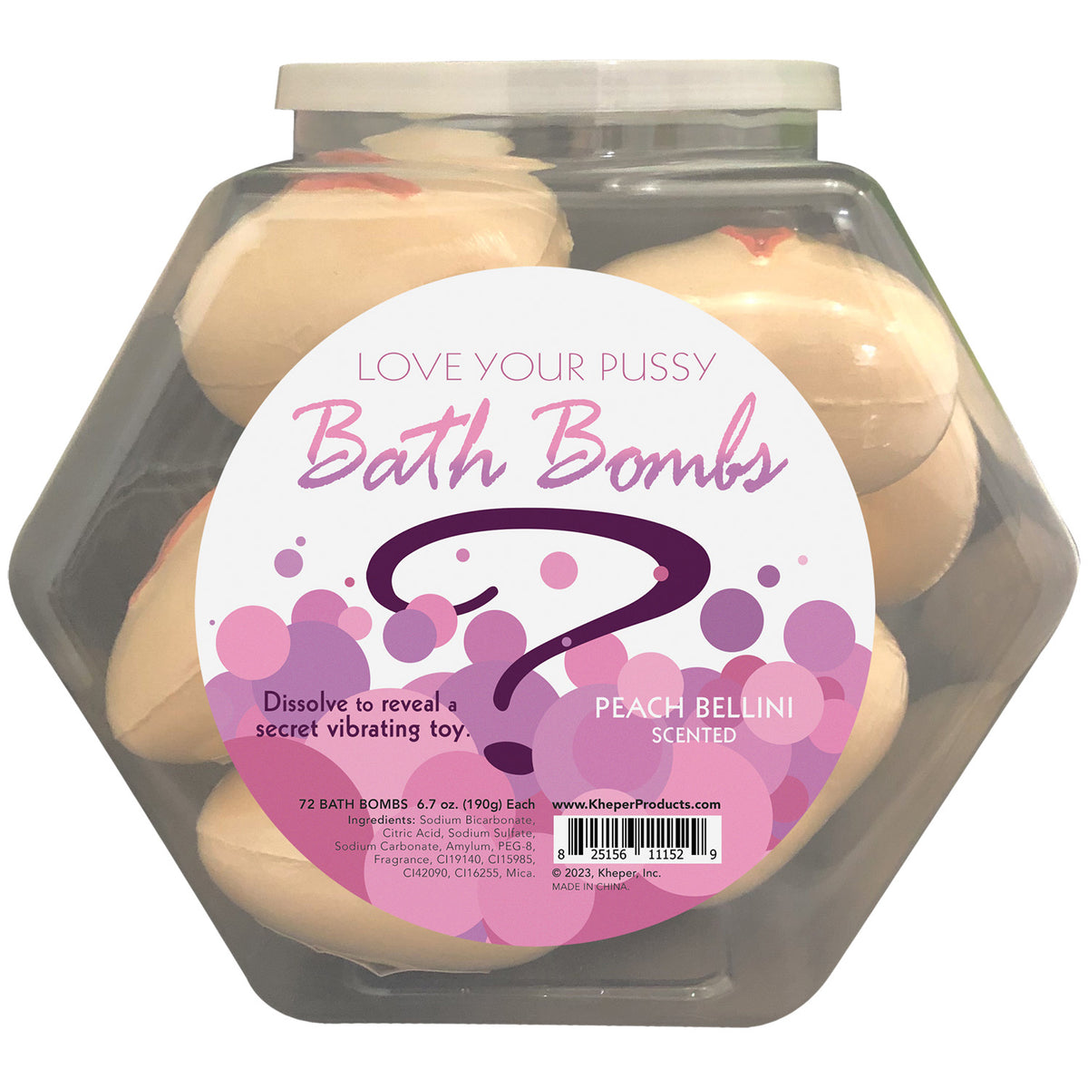 Love Your Pussy Bath Bomb Fishbowl Display of 9 Units - Peach Bellini