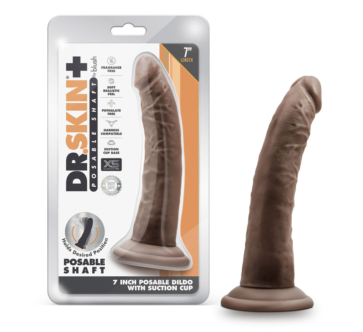 Dr. Skin Plus - 7 Inch Posable Dildo - Chocolate