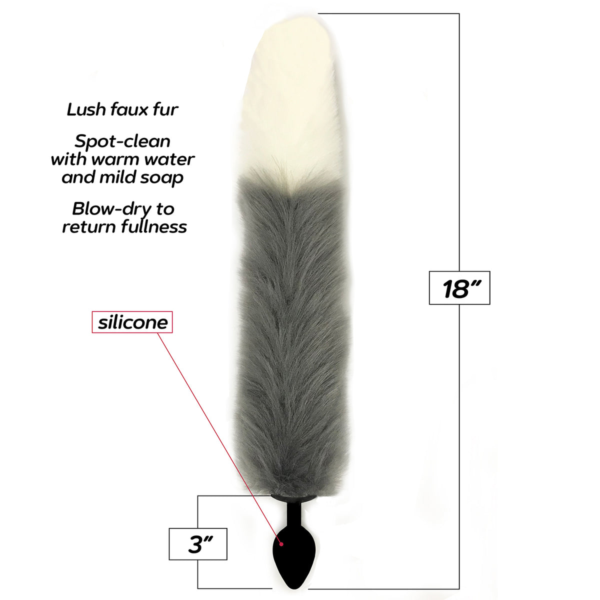 Foxy Fox Tail Silicone Butt Plug - Grey