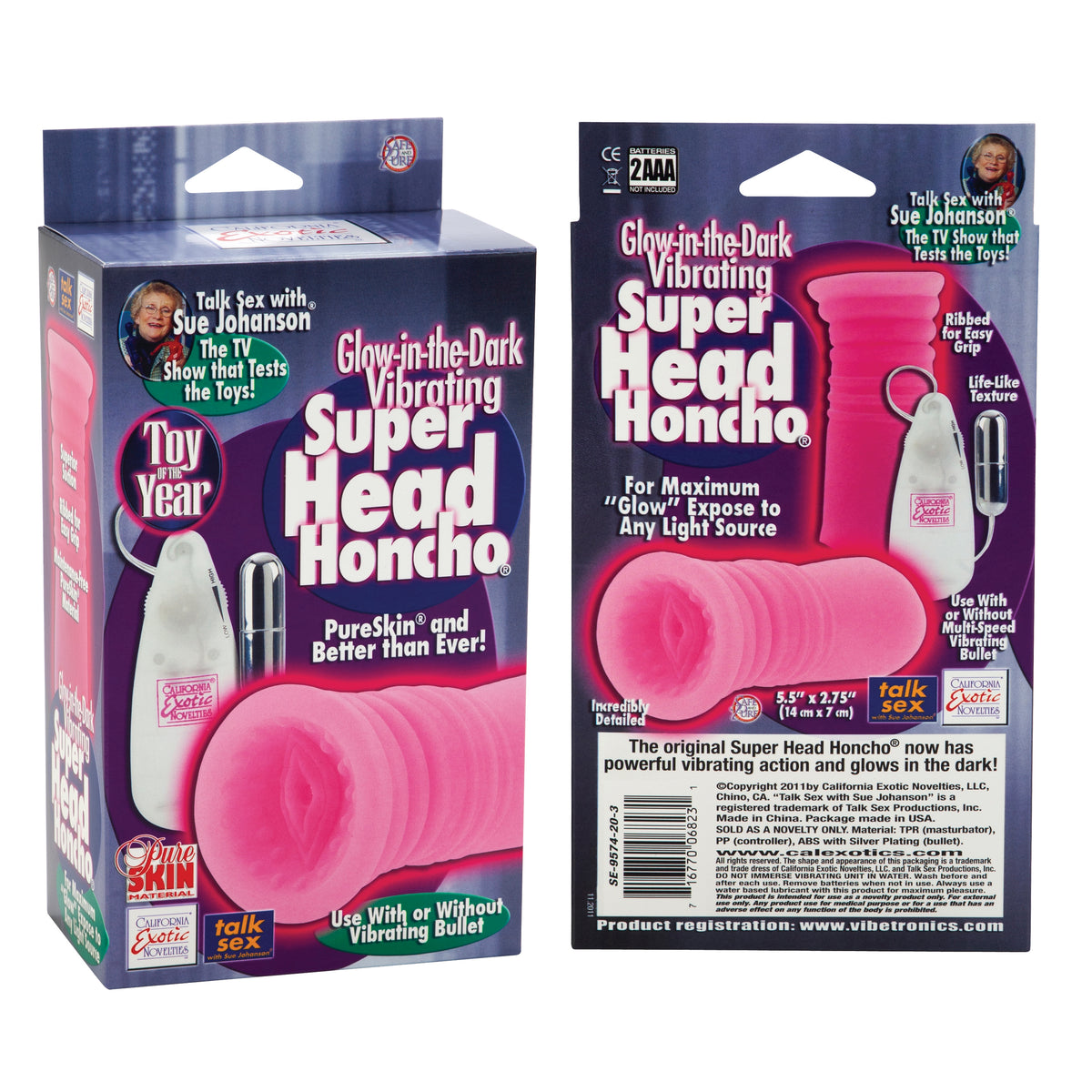 Sue Johanson Glow-in-the-Dark Vibrating Super Head Honcho - Pink