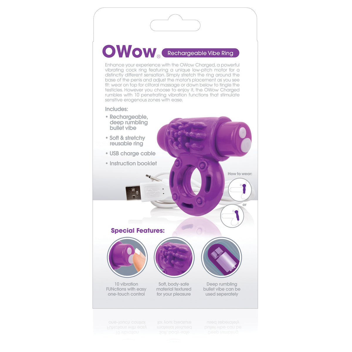 Charged Owow Rechargeable Vibe Ring - Purple - 6  Count Box