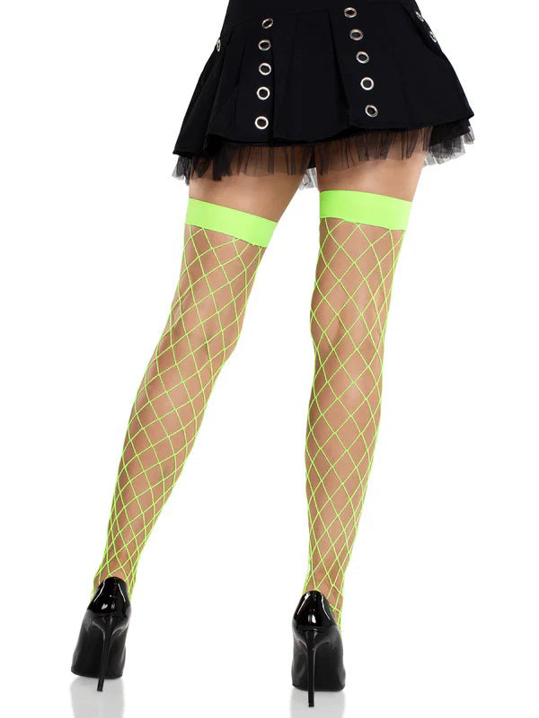 Ida Net Thigh High Stockings O/s - Neon Green
