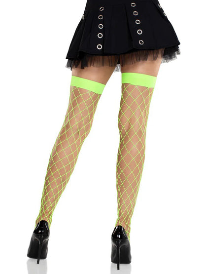 Ida Net Thigh High Stockings O/s - Neon Green