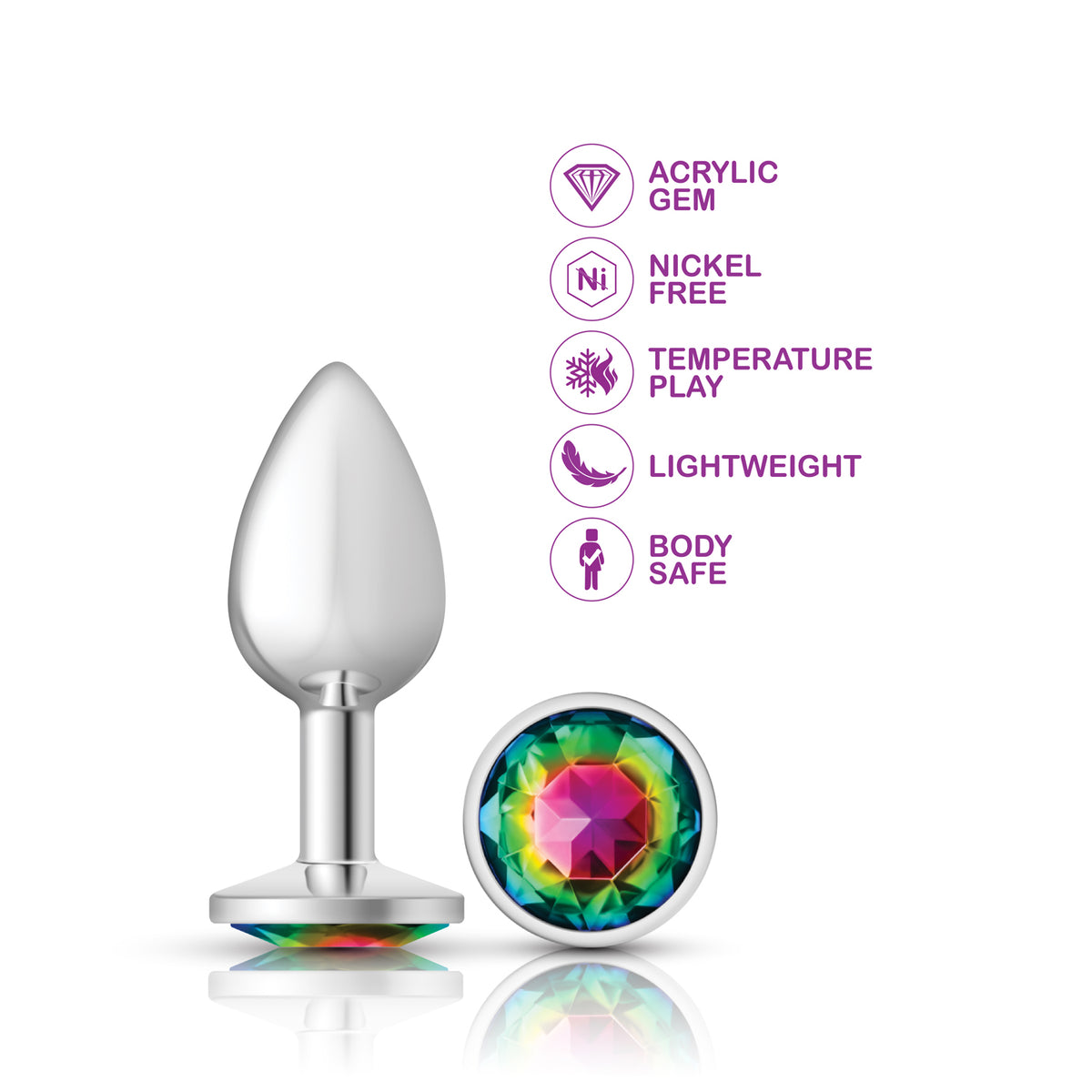 Rainbow Round Gem Silver Metal Plug - Sm