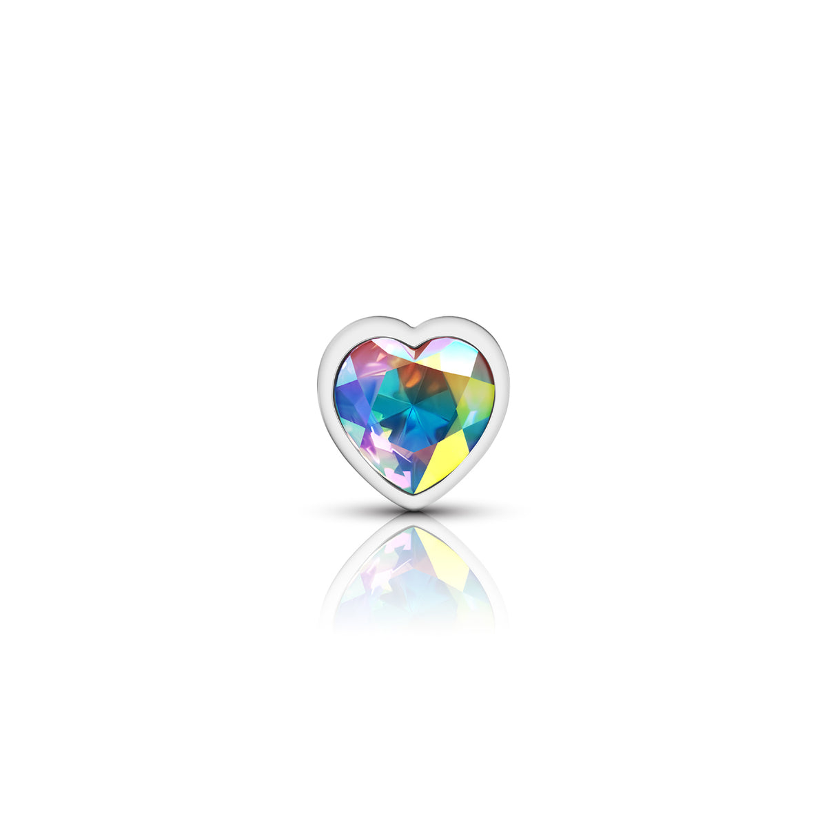 Clear Iridescent Heart Gem Silver Metal Plug - Sm