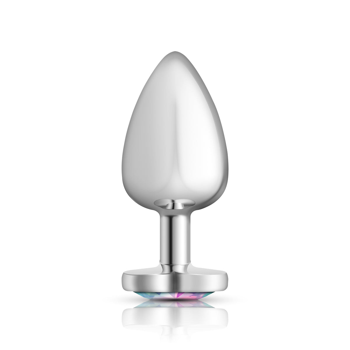 Clear Iridescent Heart Gem Silver Metal Plug - Lg