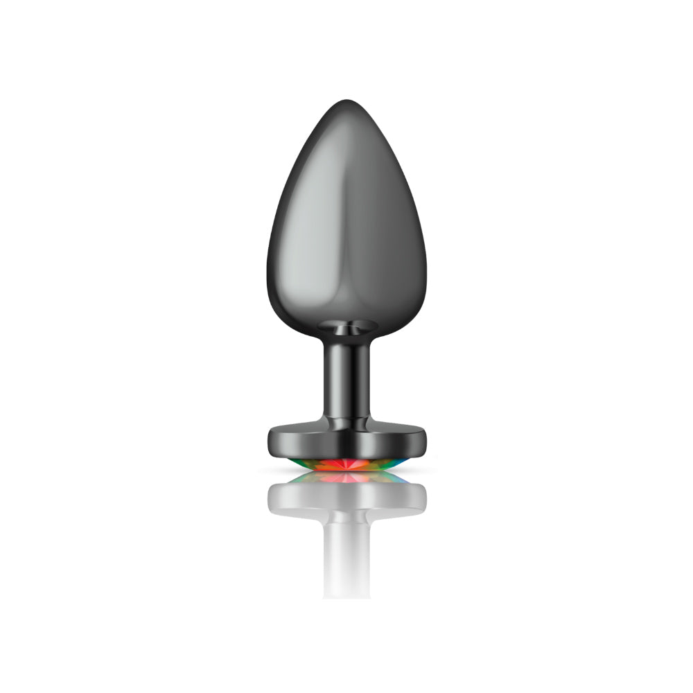 Rainbow Heart Gem Gunmetal Metal Plug - Lg
