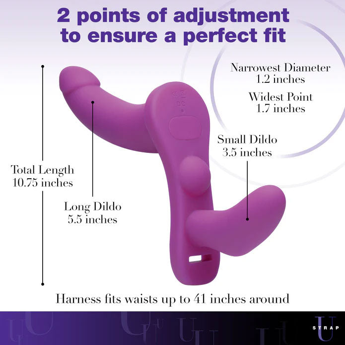 Double Take 10x Vibrating Double Penetration Adjustable Strap-on Purple