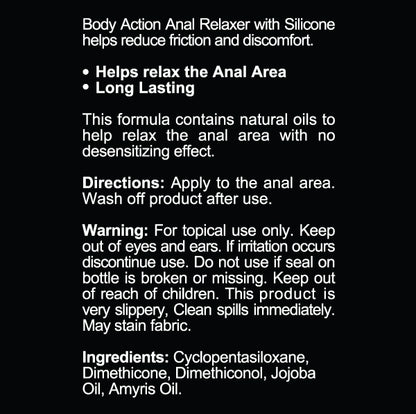 Body Action Anal Relaxer Silicone Lubricant 1.7 Oz