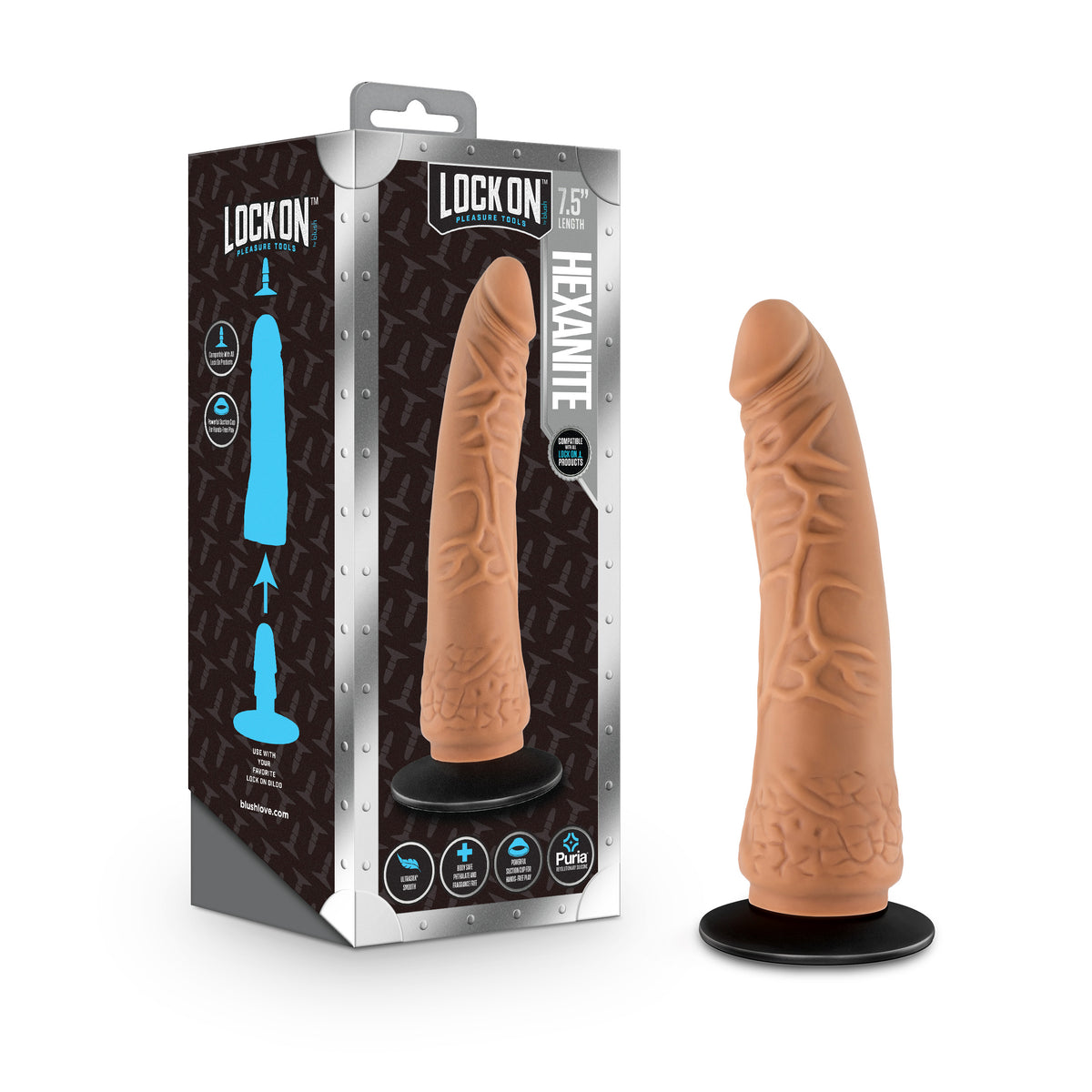 Lock on - Hexanite - 7.5 Inch Dildo With Suction  Cup Adapter - Mocha