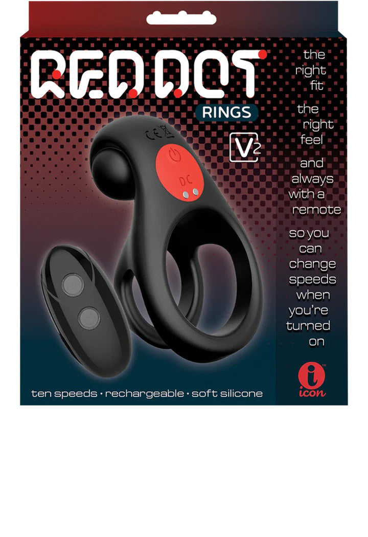 Red Dot Vibrating Cock Ring V2 With Remote - Black/red