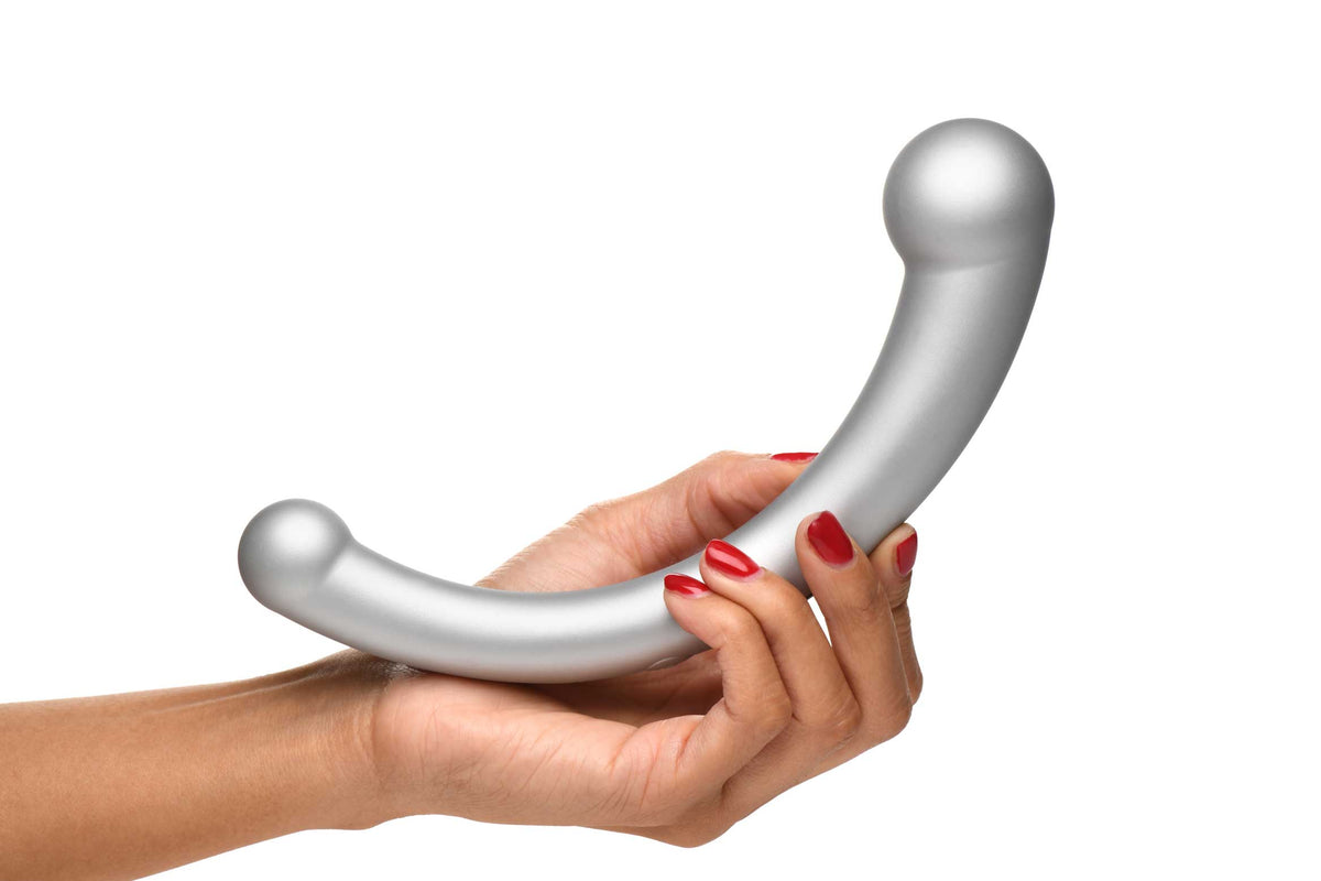 10x Vibra-Crescent Silicone Dual Ended Dildo - Silver