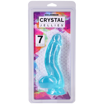 Crystal Jellies - Curved Realistic Cock With Balls - 7 Inch Teal