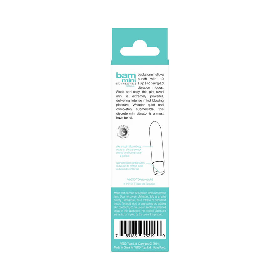Bam Mini Rechargeable Bullet Vibe - Turquoise