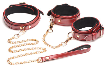 6 Piece Burgundy Bondage Set Burgundy Cuffs,  Collar and Leash