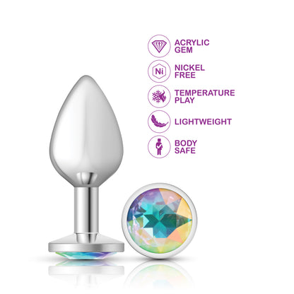 Clear Iridescent Round Gem Silver Metal Plug - Md