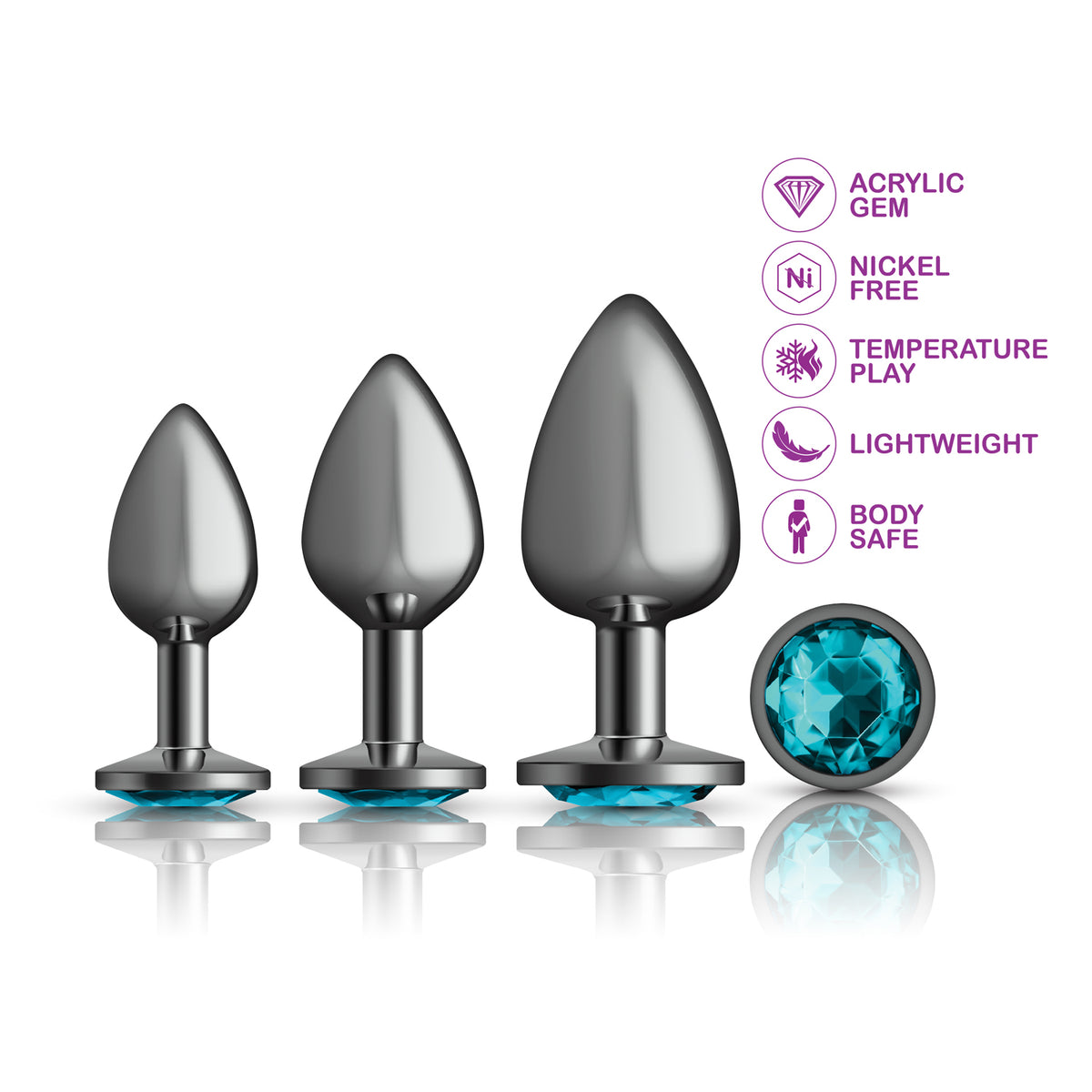 Teal Round Gem Anal Trainer Kit - Gunmetal