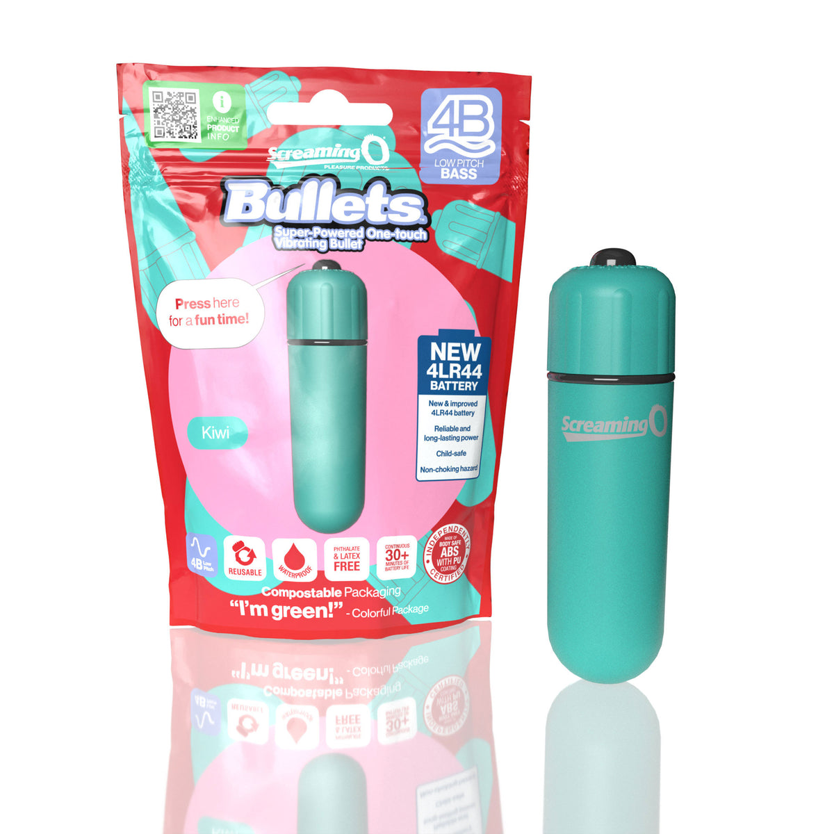 Screaming O 4b - Bullet - Super Powered One Touch  Vibrating Bullet - Kiwi
