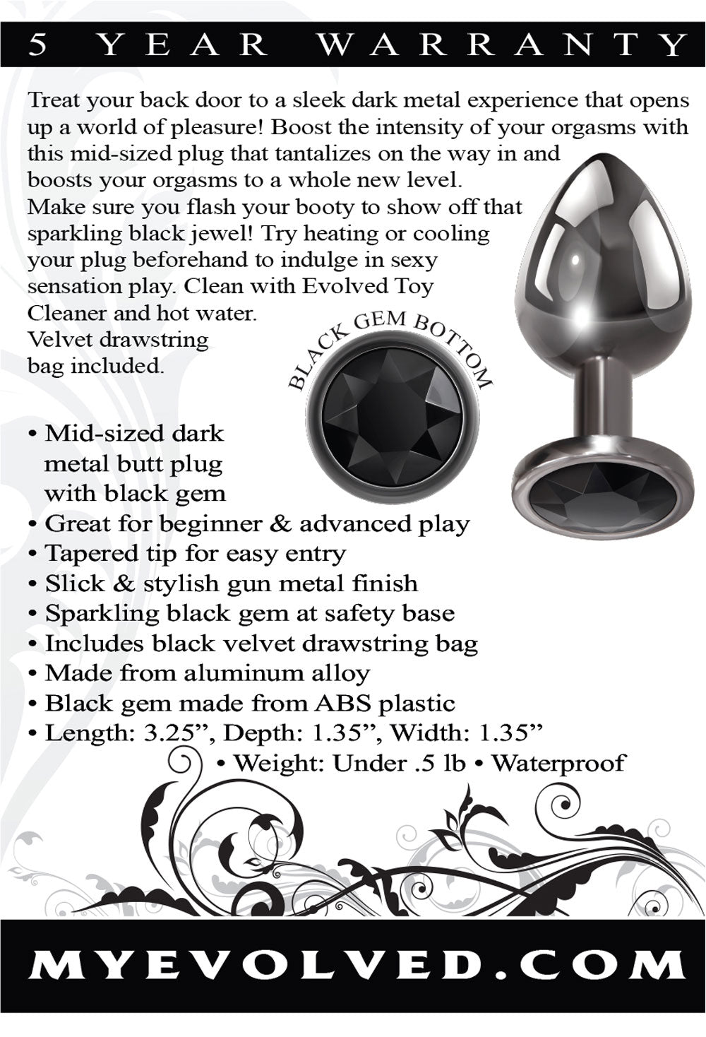 Black Gem Anal Plug - Medium
