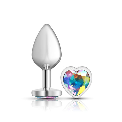 Clear Iridescent Heart Gem Silver Metal Plug - Md