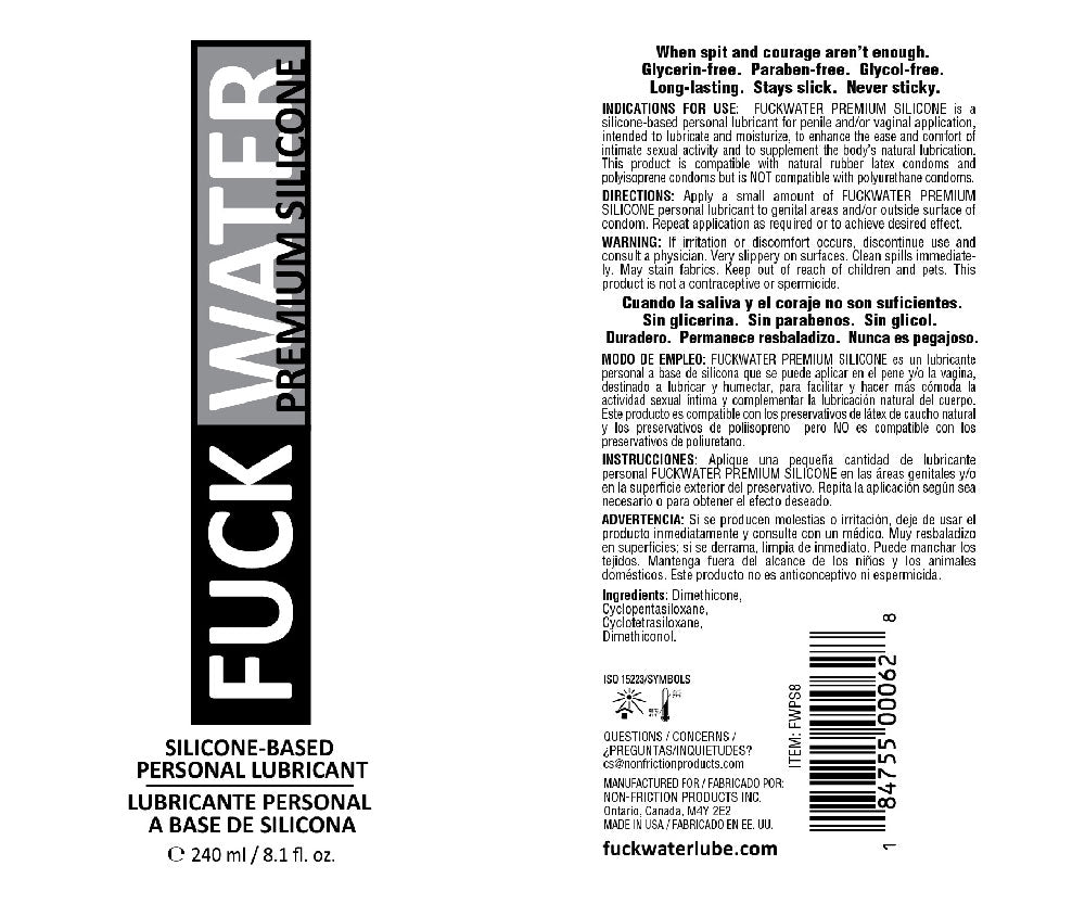 Fuck Water Premium Silicone Lubricant - 8 Fl. Oz.
