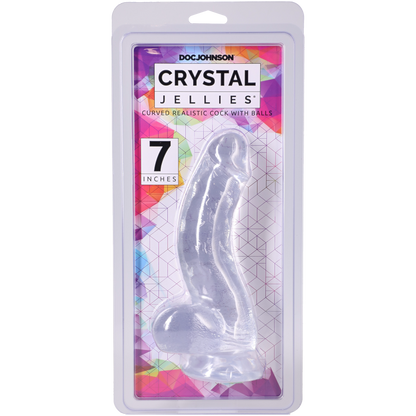 Crystal Jellies - Curved Realistic Cock With Balls - 7 Inch Clear