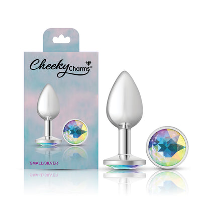 Clear Iridescent Round Gem Silver Metal Plug - Sm