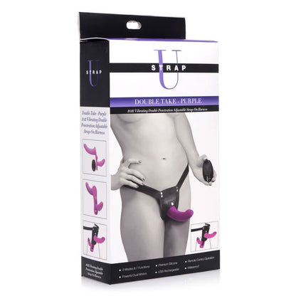 Double Take 10x Vibrating Double Penetration Adjustable Strap-on Purple