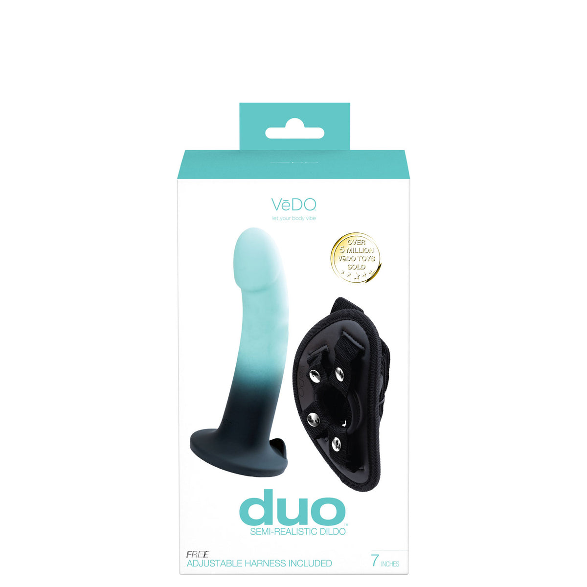 Duo Semi-Realistic Dildo With Harness - Turquoise/black
