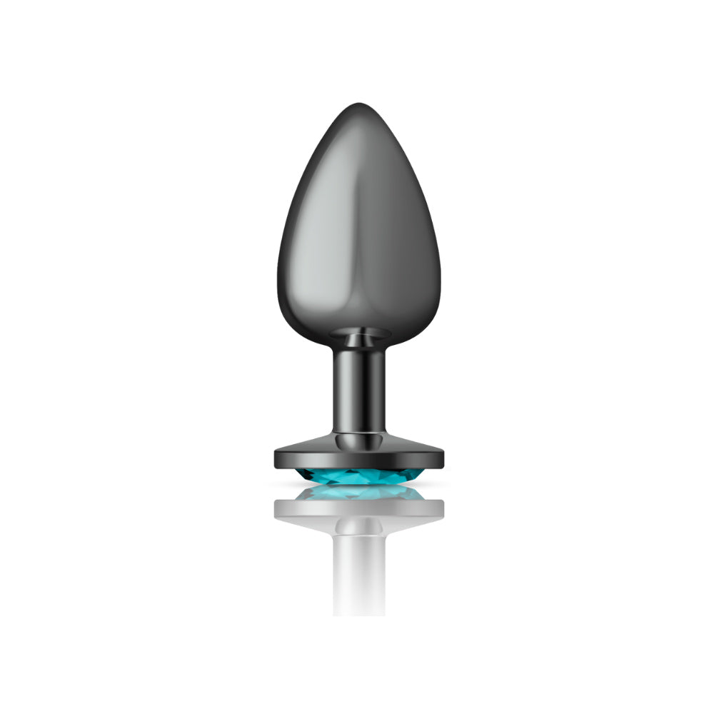 Teal Round Gem Gunmetal Metal Plug - Lg