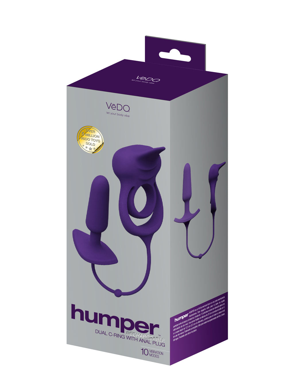 Humper Rechargeable Dual C-Ring With Anal Plug - Purple