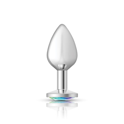 Clear Iridescent Round Gem Silver Metal Plug - Md