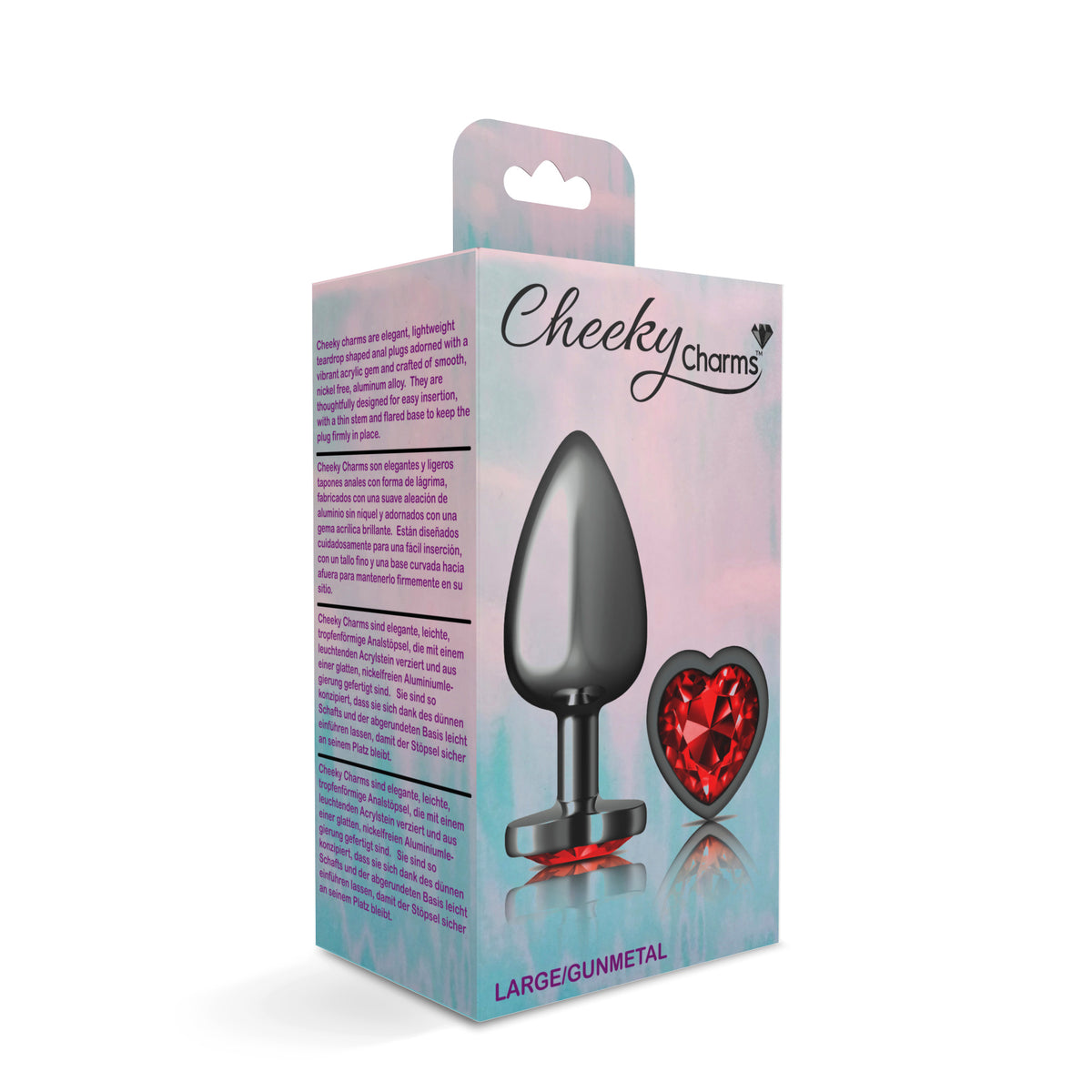 Deep Red Heart Gem Gunmetal Metal Plug - Lg