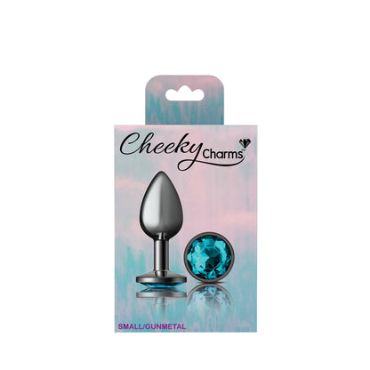 Teal Round Gem Gunmetal Metal Plug - Sm