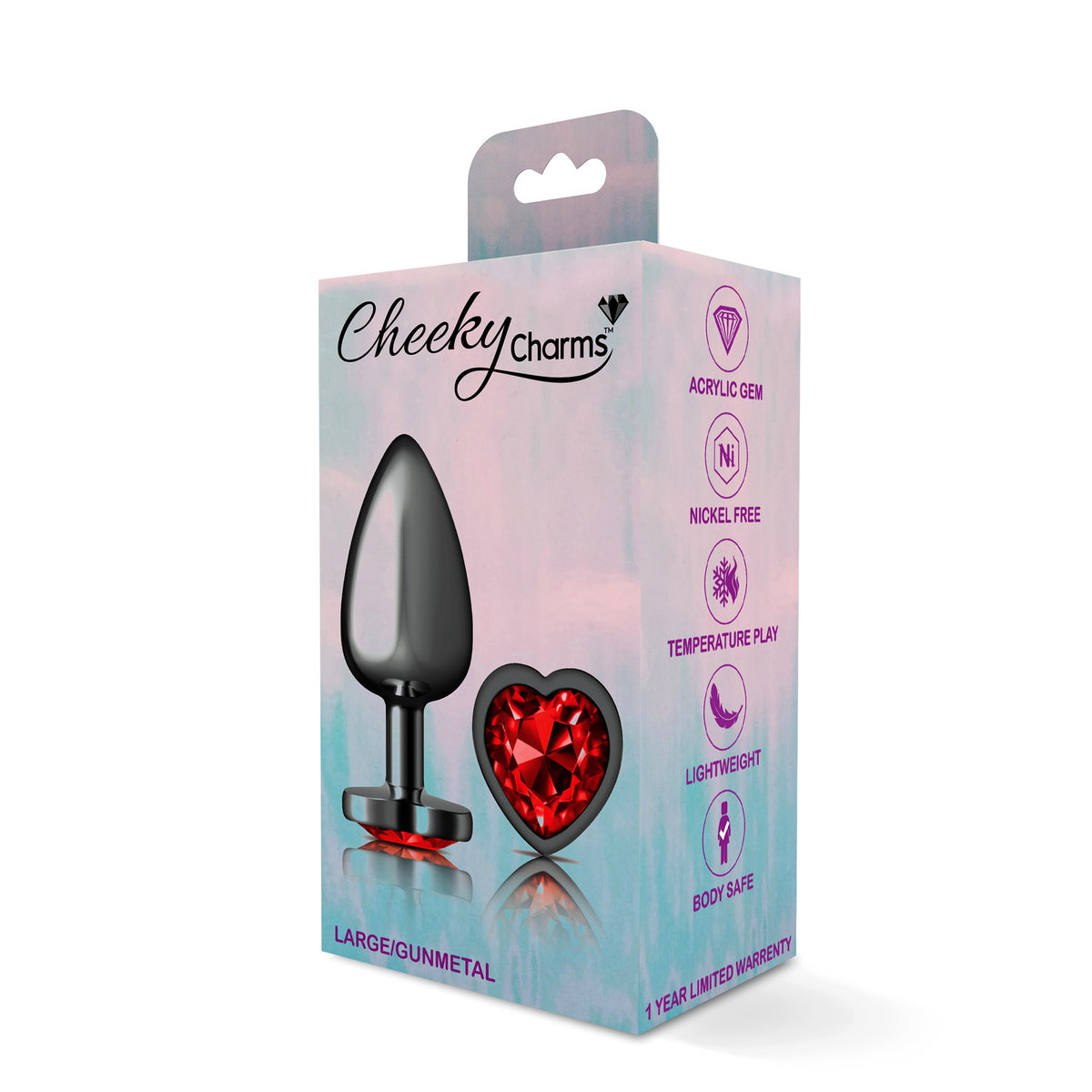 Deep Red Heart Gem Gunmetal Metal Plug - Lg