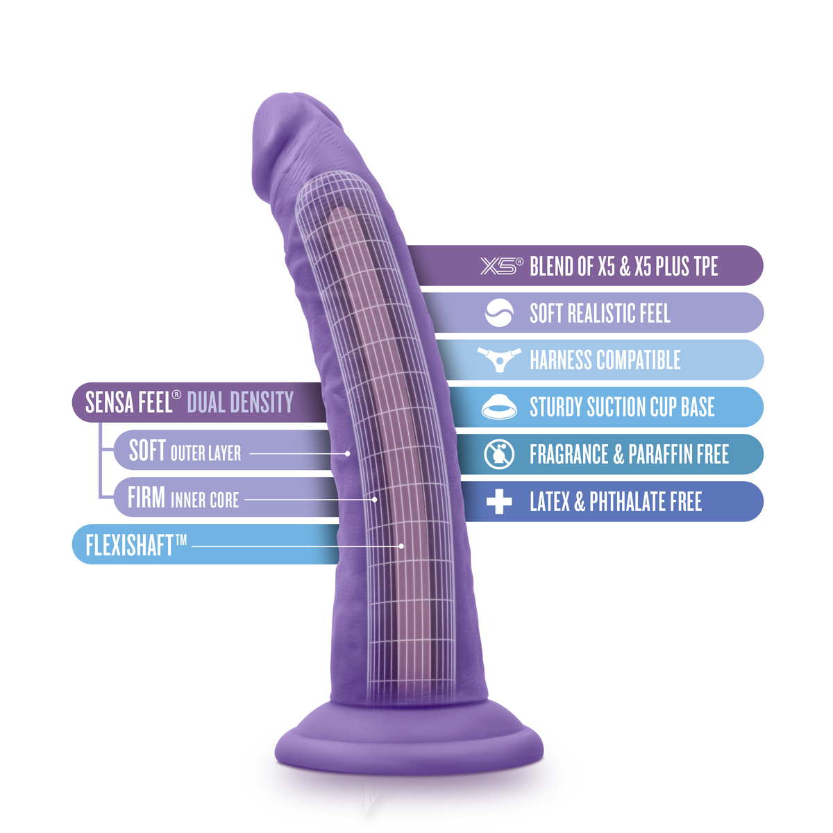 Au Naturel - Bold - Jack - 7 Inch Dildo - Purple