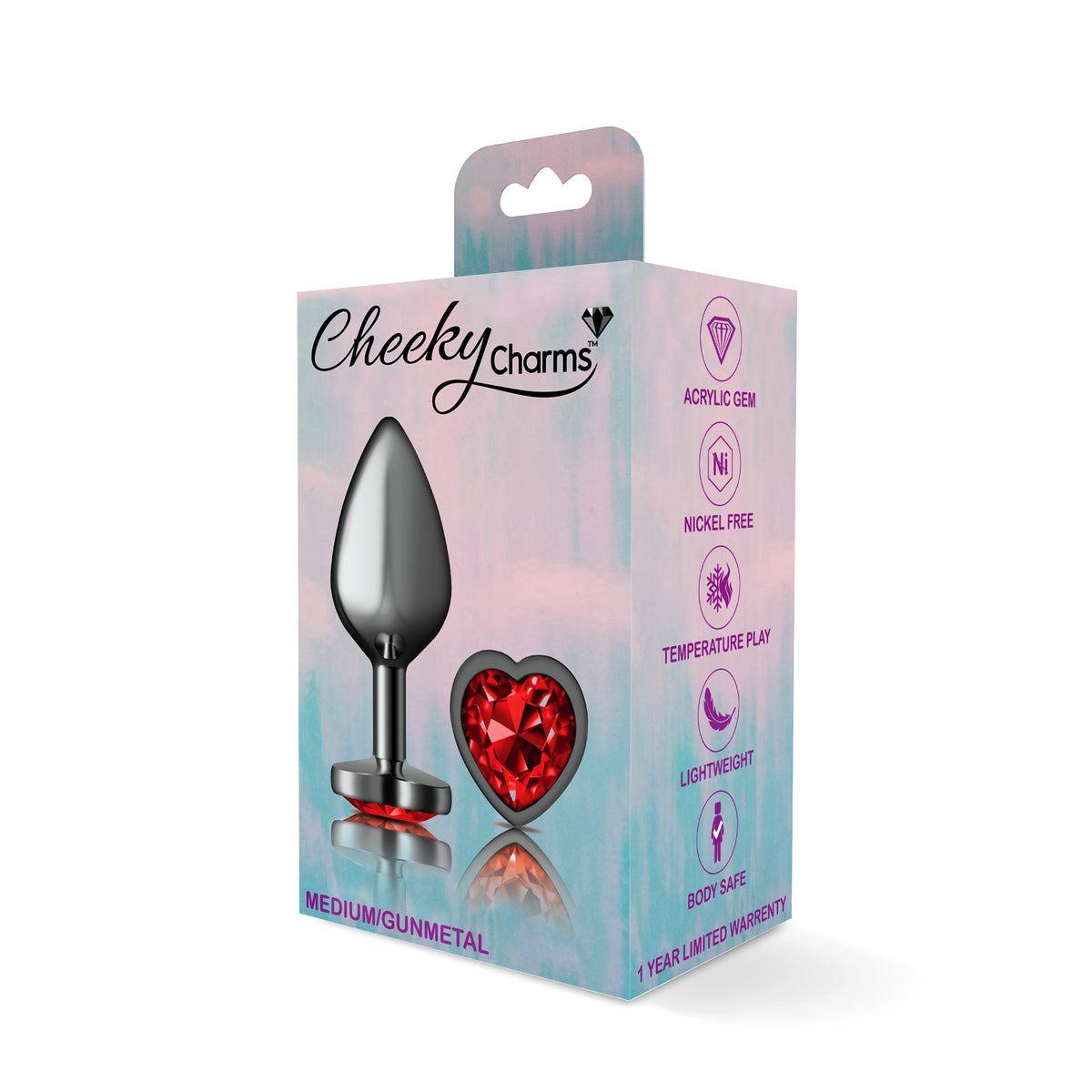 Deep Red Heart Gem Gunmetal Metal Plug - Md