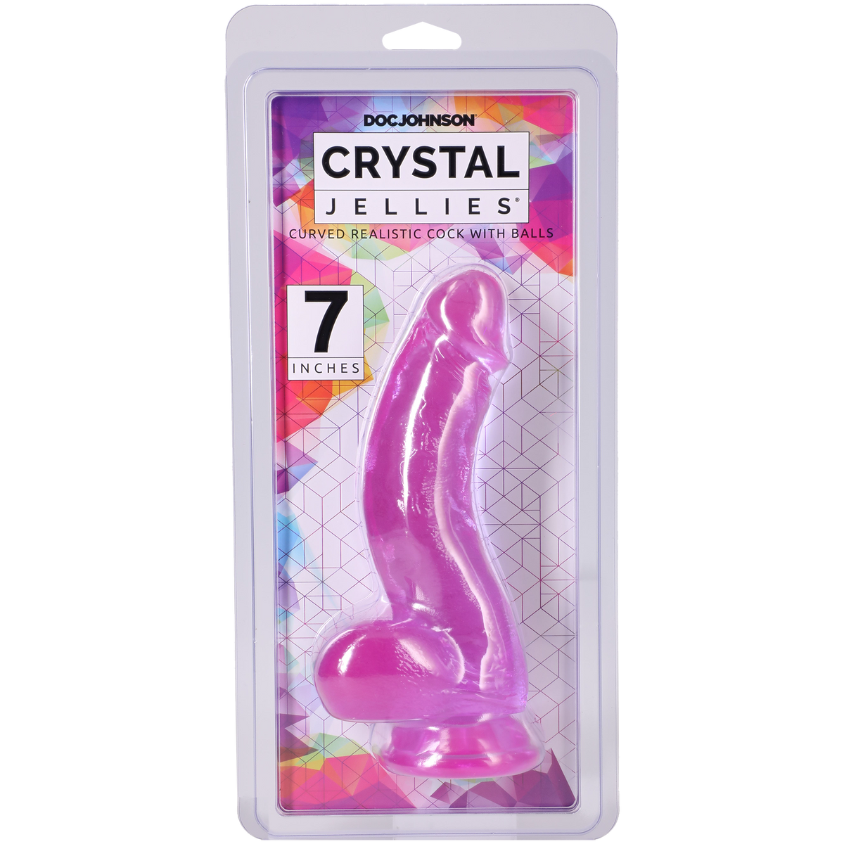 Crystal Jellies - Curved Realistic Cock With Balls - 7 Inch Purple